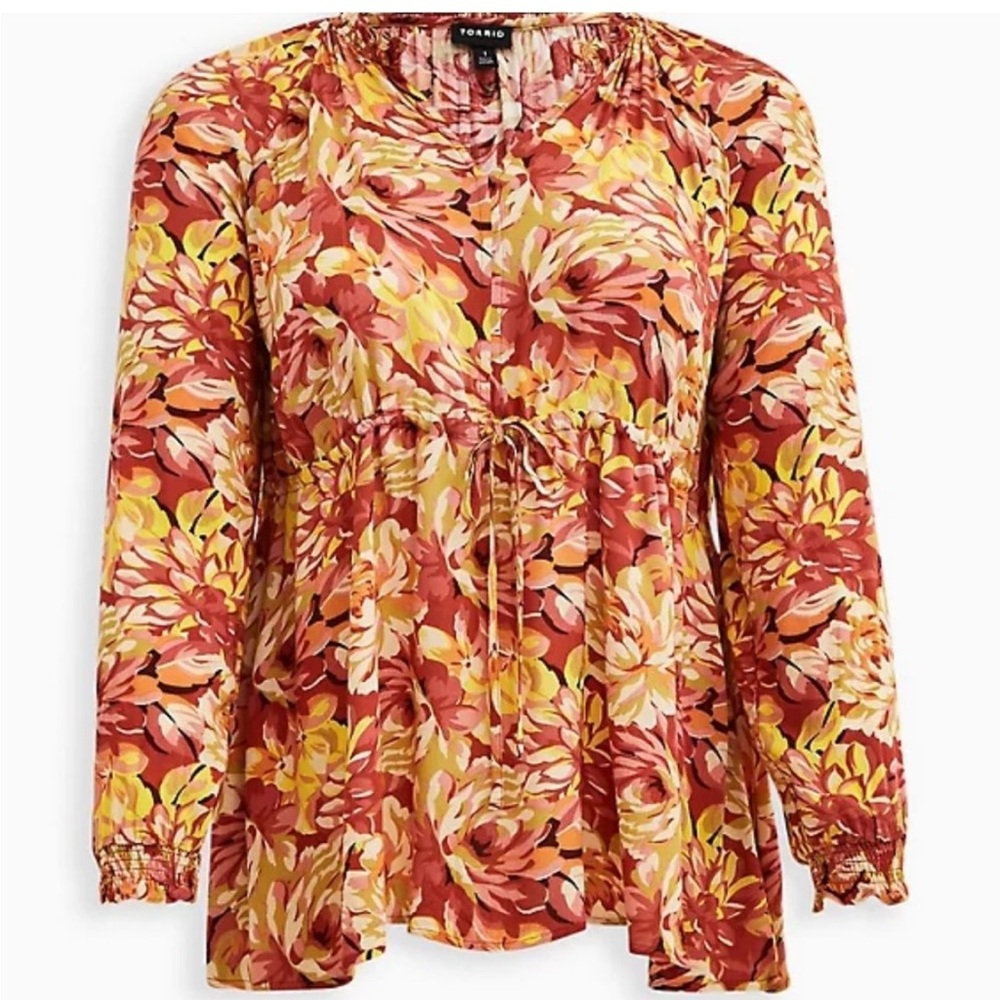 Rust Floral Peasant Blouse